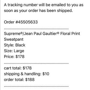 Jpg x supreme sweatpants/deadstock